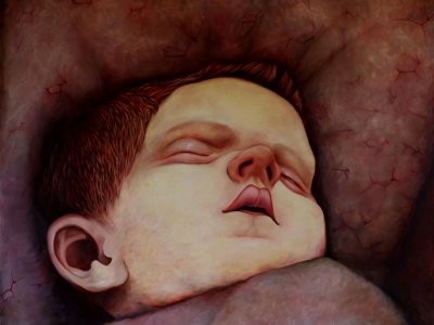 Damián ležící spící o Altamíře snící , olej na plátně 130 cm x 160 cm