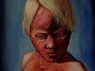 Jarda zvaný škrtátko 12 let ,akryl na plátně 100 cm x 80 cm