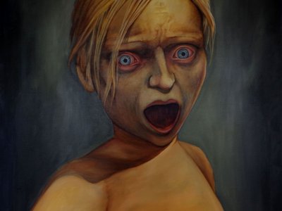 Podpalovač , akryl na plátně 100 cm x 80 cm