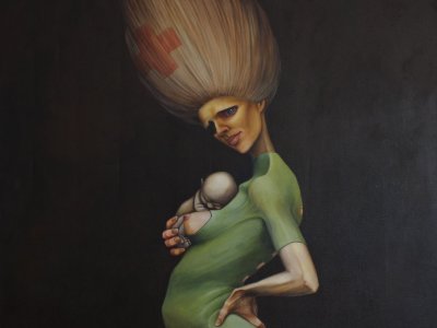 Andělíčkářka , akryl na plátně 180 cm x 140 cm